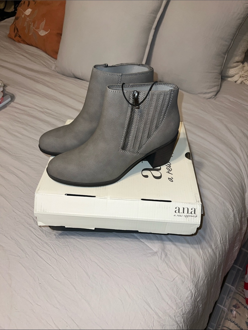a.n.a Ankle Boots in Gray - Women's Stylish Block Heel Booties 3 inch block heel